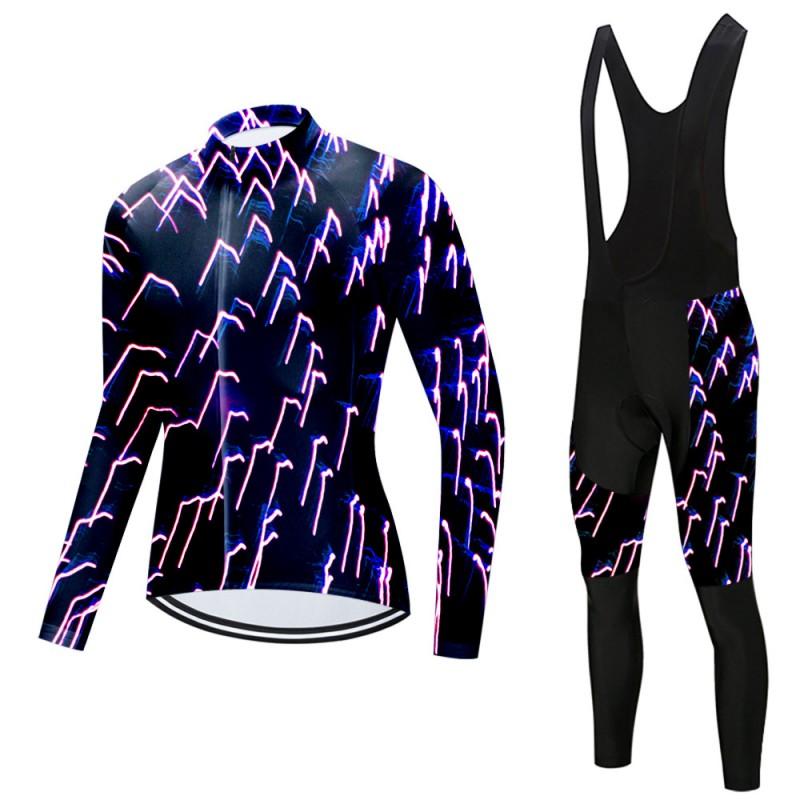Mens Long Sleeve Cycling Jersey Bib Pants Set Breathable Quick-Dry Road Mountain Bike Riding