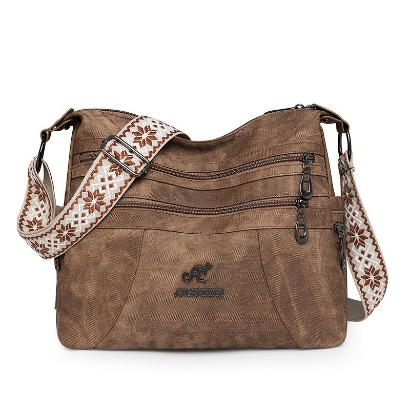 Vintage Style Shoulder Bag for Women, Faux Leather, Solid Color, Casual Occasion Handbag Zipper Closure, Polyester Lining, Edge Paint Shoulder Bag