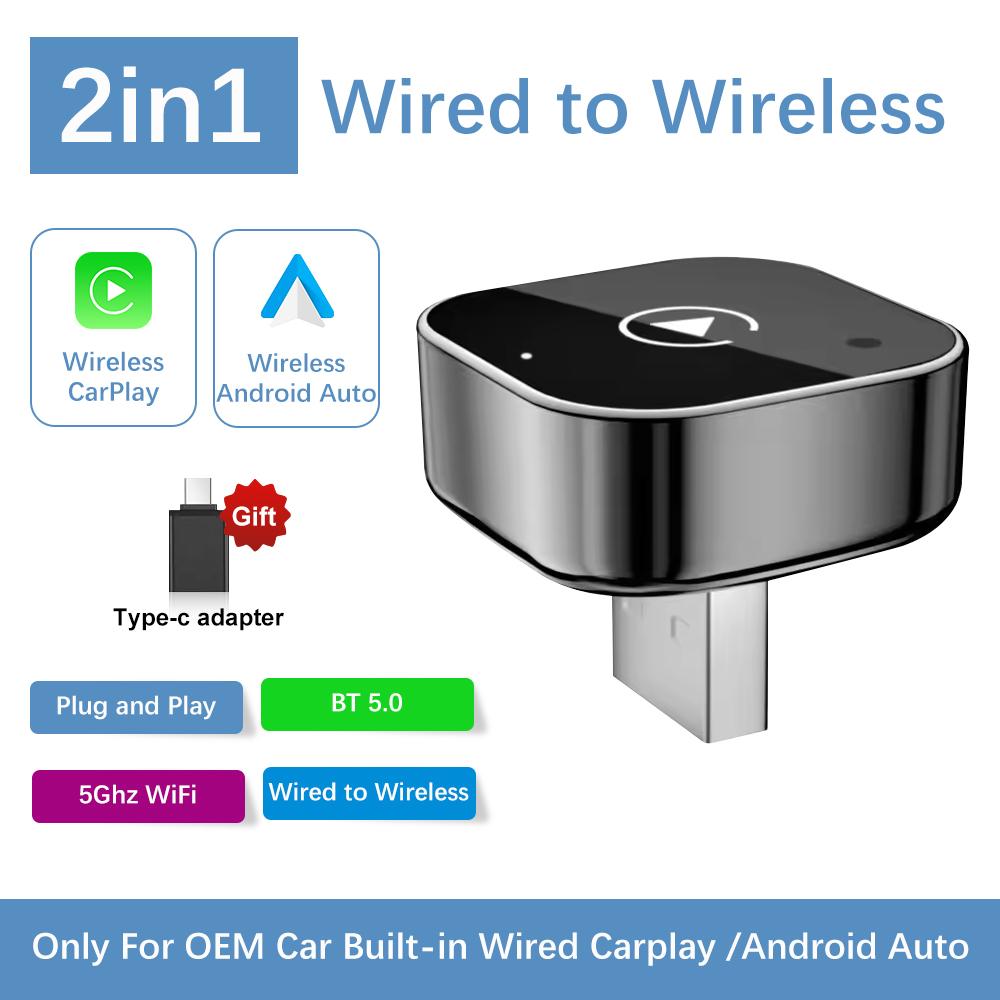 2026 2-в-1 Адаптер CarPlay/Android Auto Проводной в Беспроводной Ключ для Apple и Android Plug and Play Универсальный Автомобильный Аксессуар Новейший
