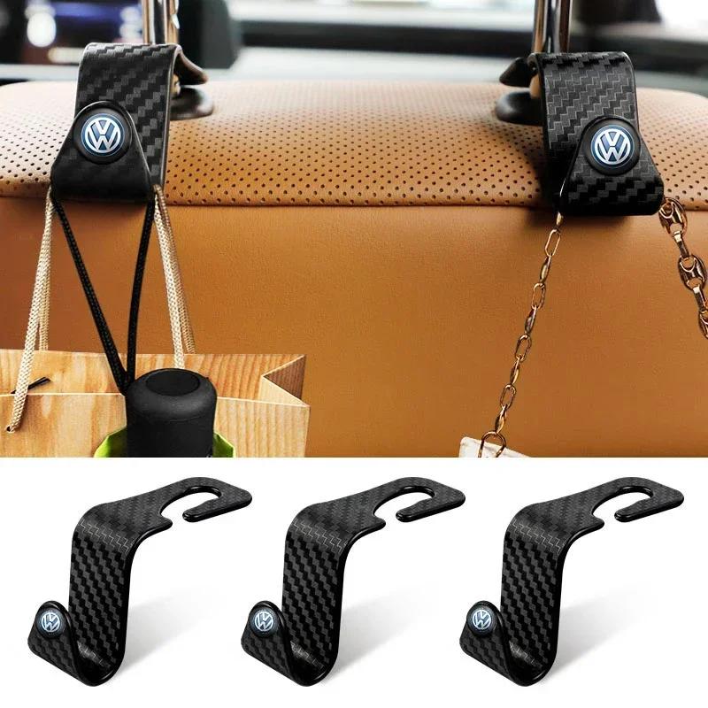 hijk1 ·2Pcs Carbon Fibre Car Seat Hook Multifunctional Storage Holder For VW GTI RLine Polo Golf Passat Scirocco Tiguan Jetta Touareg