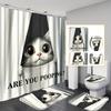 4pcs Luxury Funny Cat Waterproof Shower Curtain Set Decorative Bathroom Set Non-Slip Carpet Toilet Cover Bath Mat And 12 Hooks