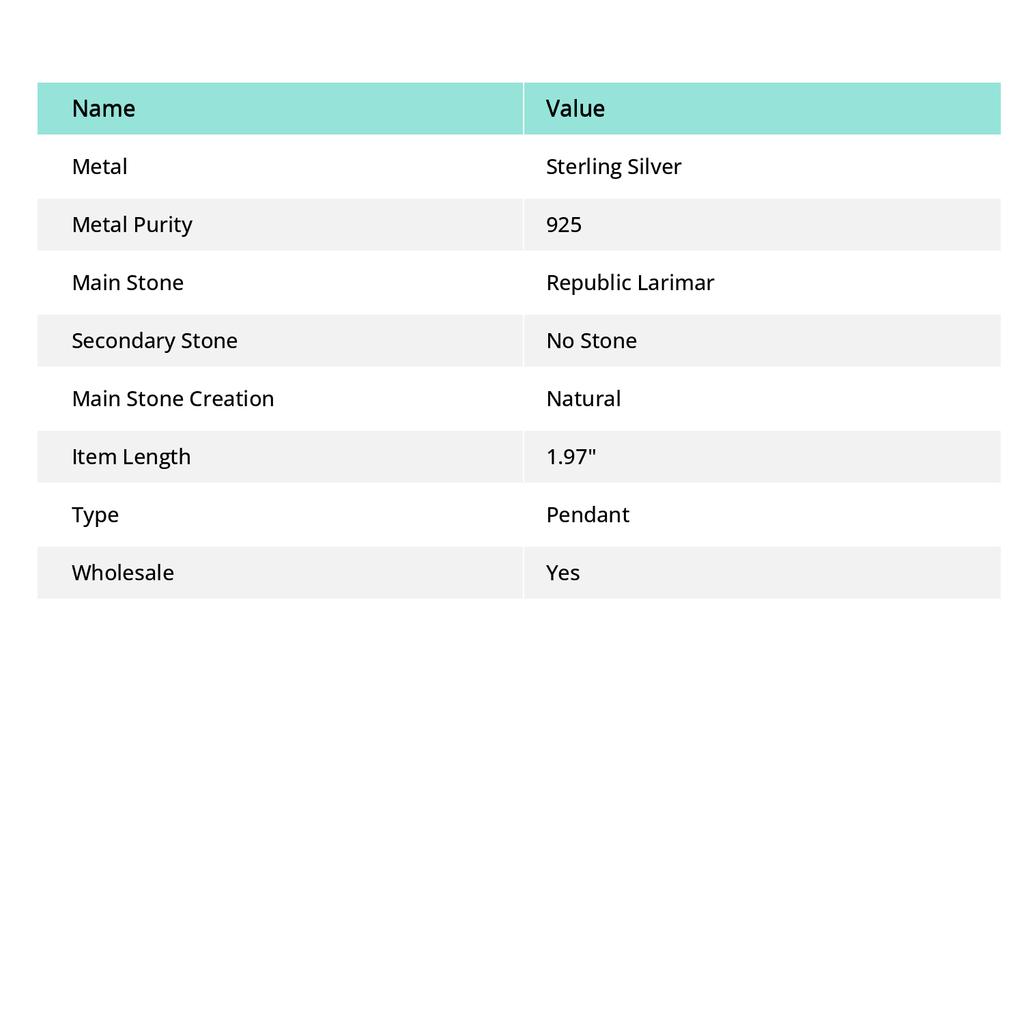 Подвеска из стерлингового серебра 925 пробы с драгоценным камнем ларимар Natural Republic 1,97 дюйма G5i92