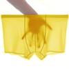 Ice Silk Men's Underwear Silky Middle Waist Flat Angle Transparent Summer Sexy Breathable U Convex Ultra Thin Boxer