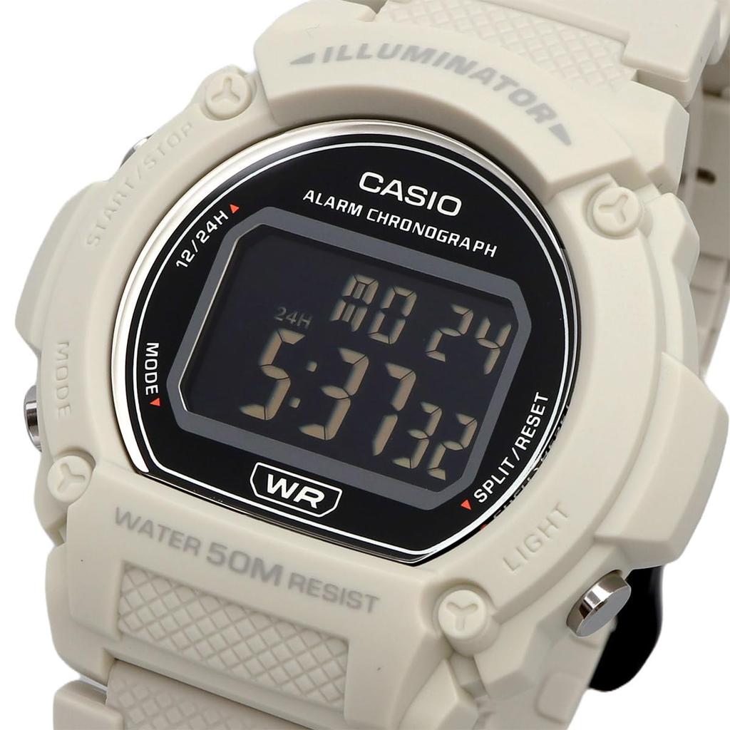Casio Стандартные цифровые часы W-219HC-8BV Мужские Матовый слоновой кости (Импортный)