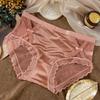 Satin Lace Mesh Court-Style Plus Size Mid-High Waist Triangle Panties for Women