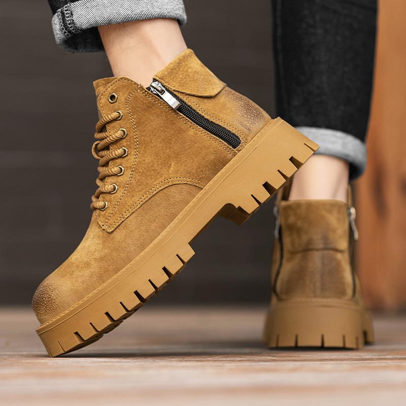 Fashion Thick Soled Autumn and Winter Men's Boots Trendy British Retro Style Business Office Quality Adult Warm High Top Shoes New