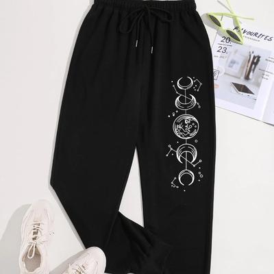 Принт «Соединенные полумесяцы» Повседневные универсальные женские брюки Модные трендовые хип-хоп брюки с кулиской и карманами Спортивные брюки женские