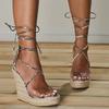 Lace-Up Serpentine Solid Women Platform Wedges Sandals Fashion High Heels Shoes Ladies Open Toe Sandalsdd67