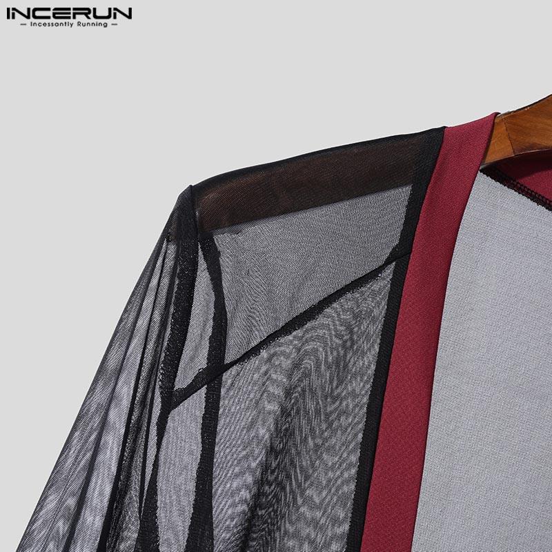 INCERUN Мужские комбинезоны с глубоким V-образным вырезом и сетчатым прозрачным узором в стиле пэчворк
