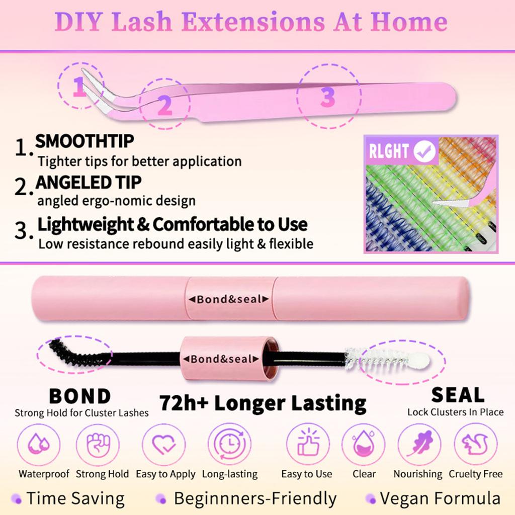 Colored Lash Clusters Kit Individual False Eyelashes Set Segmented Fake Eyelashes with Lash   and   and Lash Tweezers