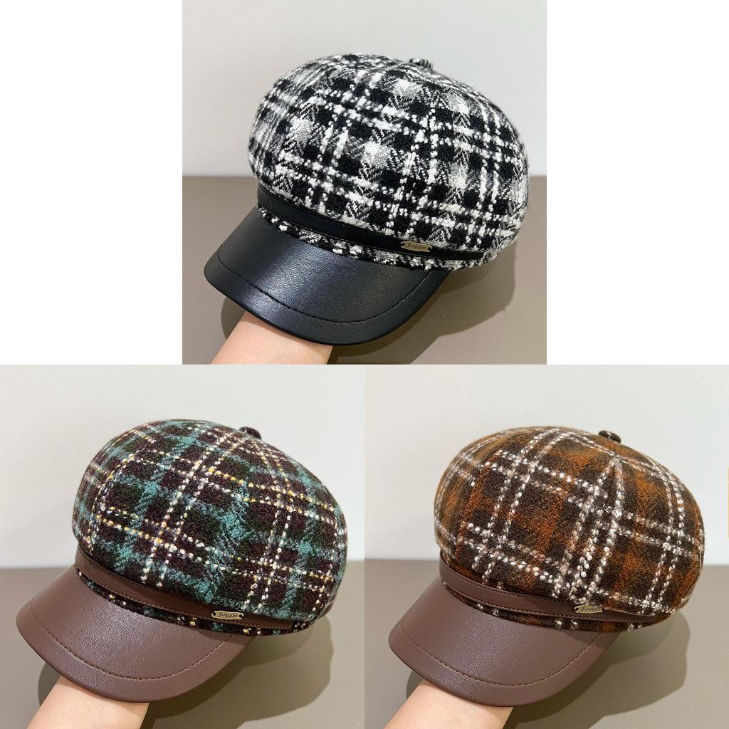 Vintage Plaid Beret Hat With Wide Brim For Women Winter Fashion Accessory