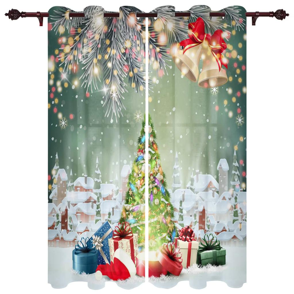 Рождественская елка Подарочные колокольчики Деревня Снег Оконные шторы Декор для дома Спальня Кухня Гостиная Рождественские украшения Рождественские подарки