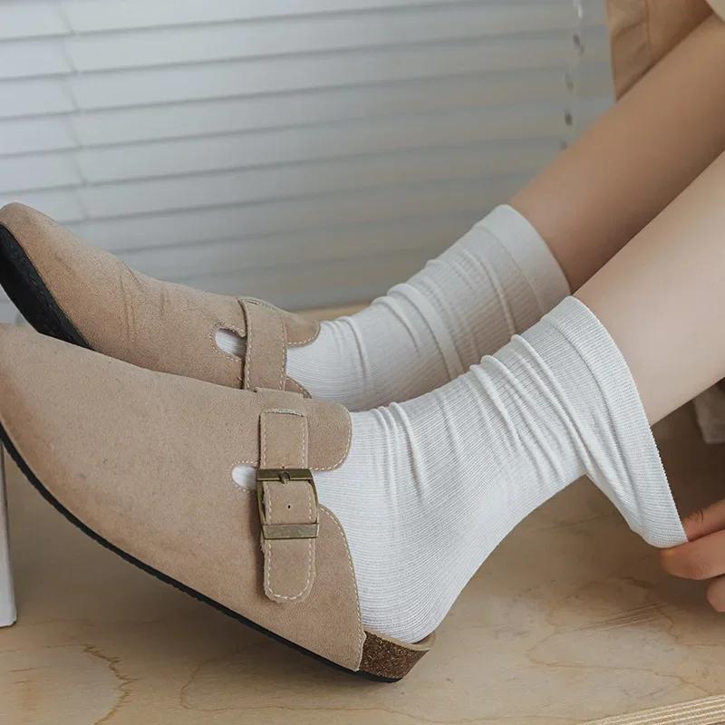 Однотонные носки женские хлопковые тонкие дышащие эластичные длинные носки корейский стиль повседневные уличные носки Харадзюку черные белые серые носки