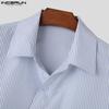 INCERUN Men Lapel Striped Front Cross Long Sleeve Shirts Loose Casual Tops