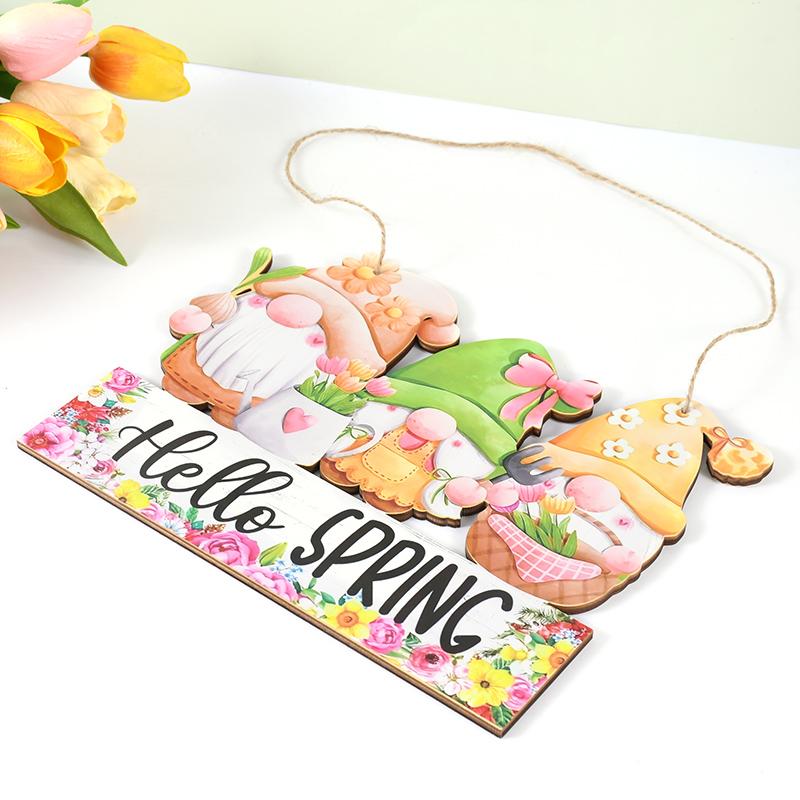 Пасхальные деревянные подвесные украшения Hello Spring Bunny Morkovy Rabbit Decoration for Home Door Wooden Board Sign DIY Wreath Garland