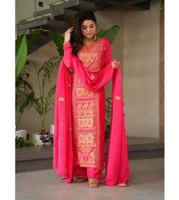 Женский дизайнерский традиционный набор Kurta Pant Dupatta Индийский Болливуд Мягкий Креп Сальвар Костюм Курти