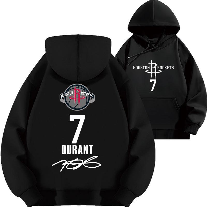Kevin Durant No. 7 Rockets Printed Hooded Sweater Top Basketball Loose Fall and Winter Fleece Thickened Clothes
