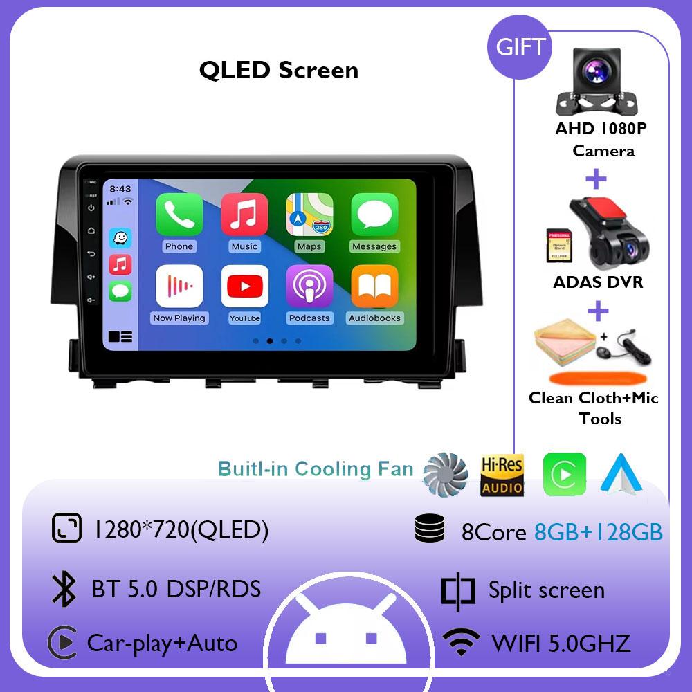 For Honda Civic 10th 2016 2017 2018 2019-2021 Android 14 Carplay Auto Car Radio Multimedia Video Player Navigation GPS 4G WIFI