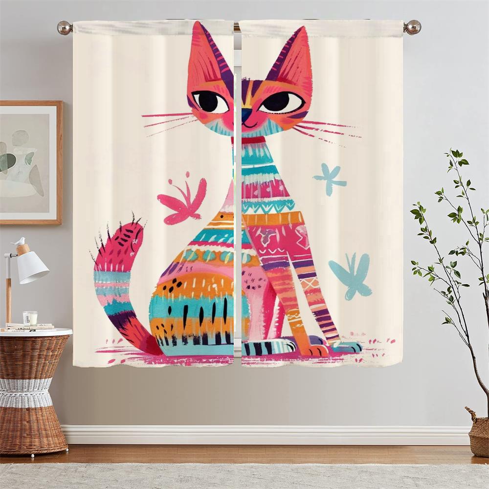 Подхваты для штор блэкаут Короткошерстная кошка элегантно сидит Шторы для украшения спальни Жалюзи Домашние шторы