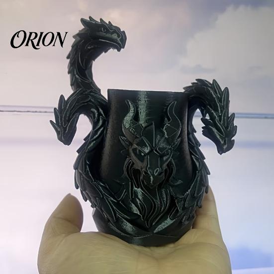 PLA 3D-печатное искусство Трехголовый Дракон Держатель для ручек, Фэнтези Настольный органайзер, Черно-белый Органайзер Реалистичные детали масштаба Украшение для ручек