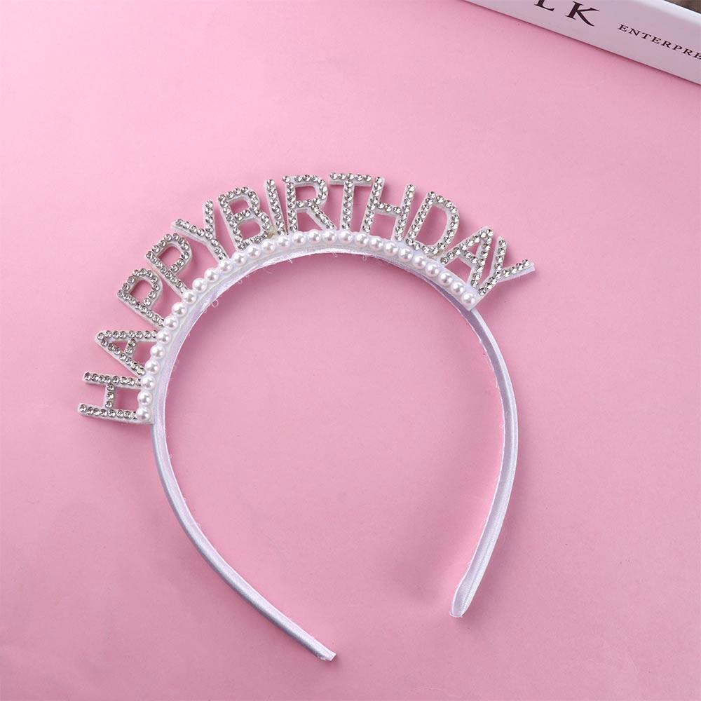 Pearl Zinc Zinc Alloy Queen Letter Birthday Hair Hoop Rhinestone Crown Happy Birthday Headband Female Jewelry