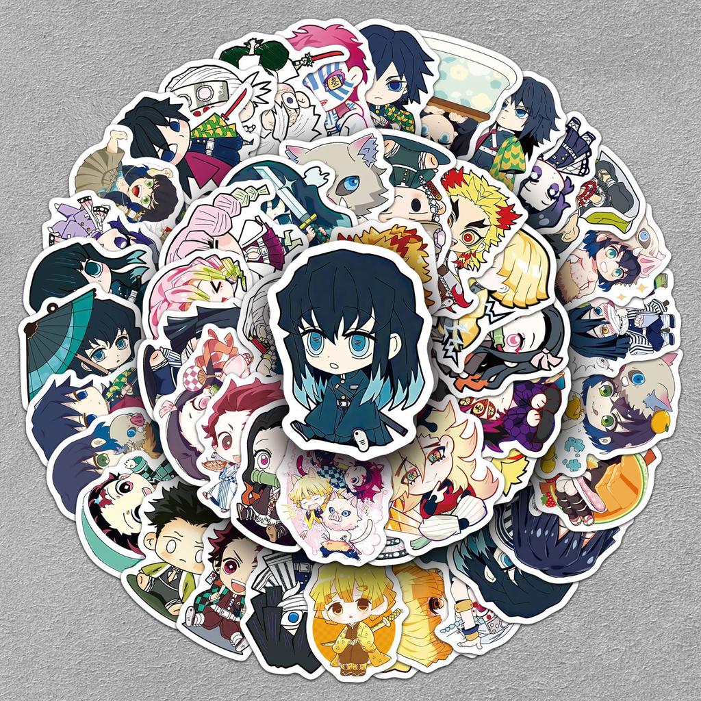 Beautiful Demon Slayer 50 Pcs Chibi Style Stickers Cute Kawaii Anime Cartoon Decals For Guitar Stationery Journal DIY Decor For Anime Fans