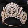 Baroque Round High Diadem Bridal Crown Pageant Miss Tiaras Headdress Bride Wedding Dress Hair Jewelry Accessories