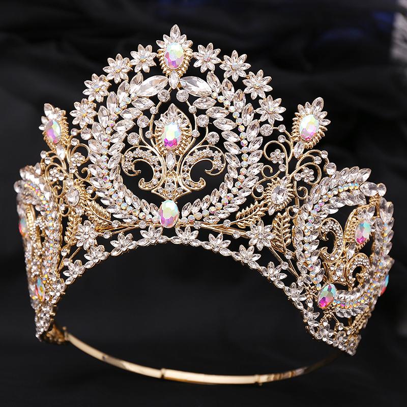 Baroque Round High Diadem Bridal Crown Pageant Miss Tiaras Headdress Bride Wedding Dress Hair Jewelry Accessories