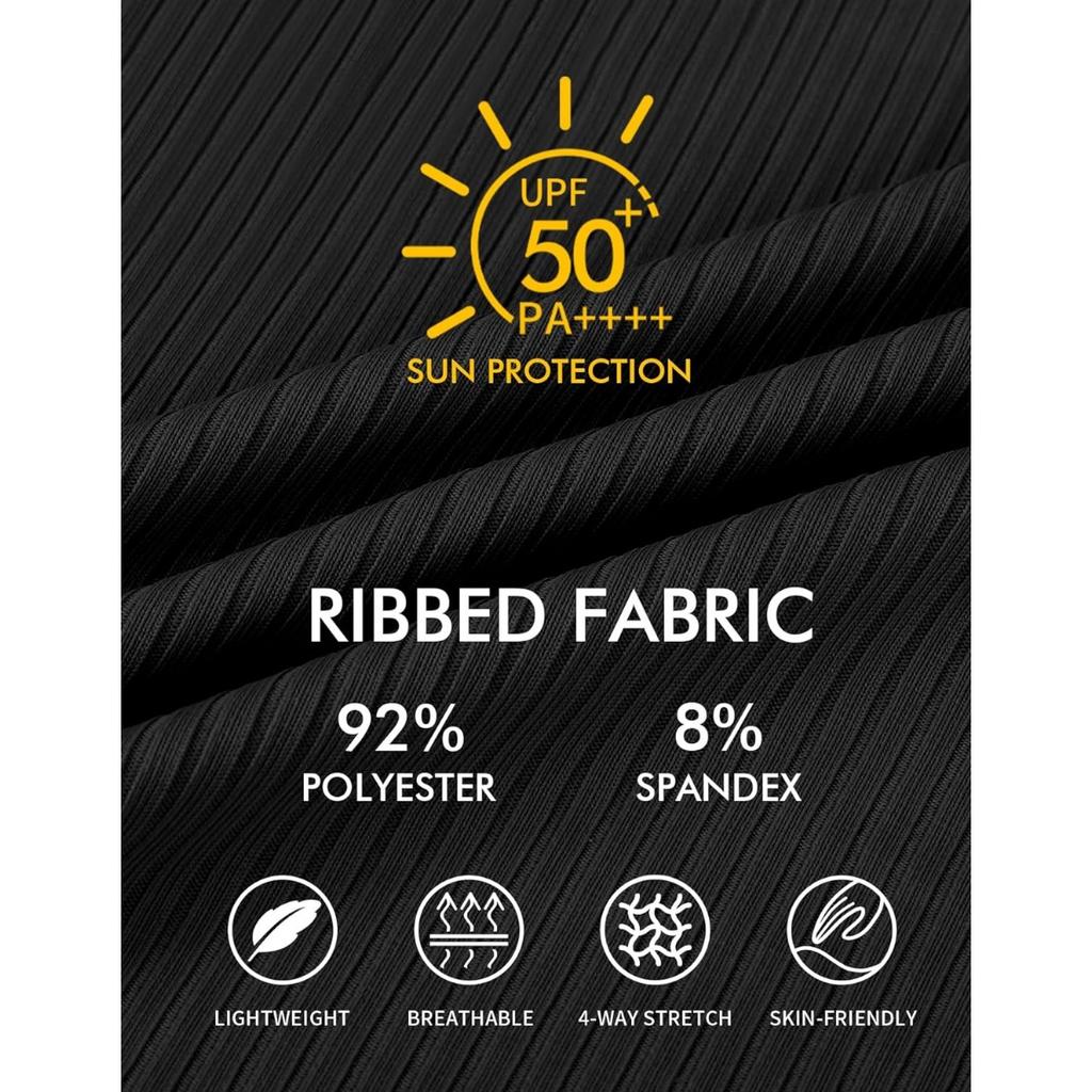 CHARMLEAKS Women One Piece Swimsuit Zipper Back Ribbed Swimwear Sporty Racerback High Neck Bathing Suit