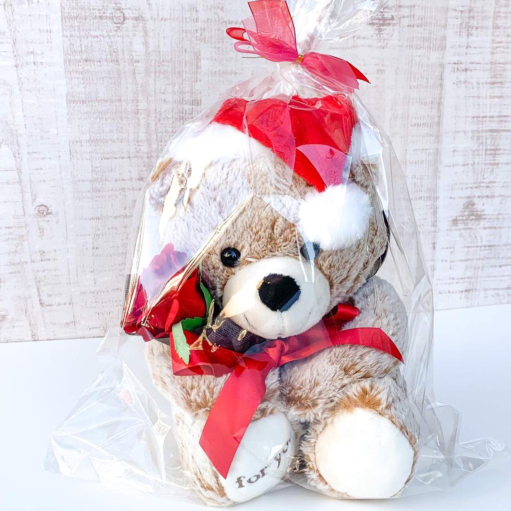 Christmas Full Reel Bouquet Bear Plush Toy with Artificial W230 X H250 X Lulu's Flowers, Size D200mm, Santa, Lulu's-0529