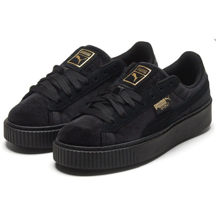 Puma Платформа Вельвет Черный Золотой Женские 373935-01