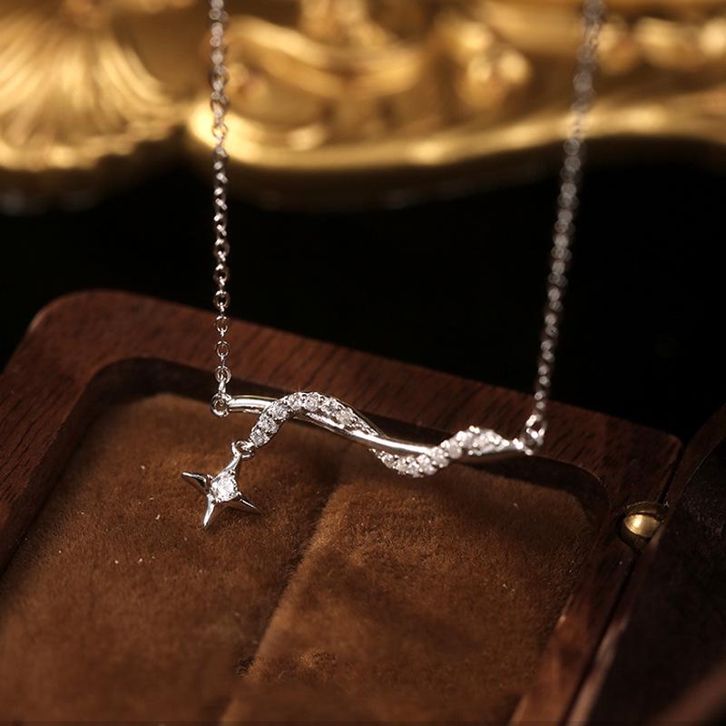 Циркон Звезда Переплетенная Линия Ожерелье Женственное Простое Милое Темперамент Нежный Ветер Четырехугольная Звезда Цепочка на Ключицу