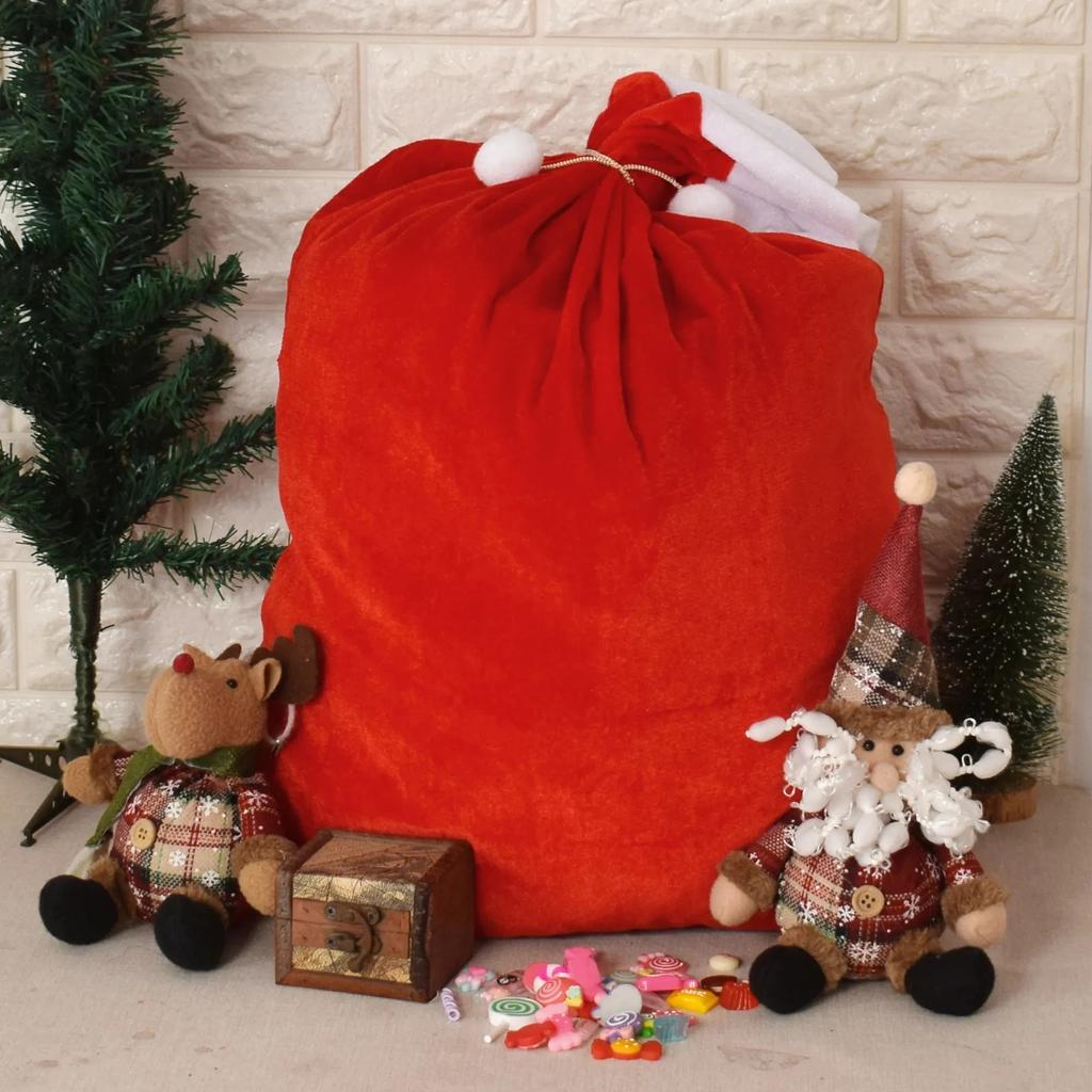 Christmas Large Santa Claus Bags with Drawstring Cord Velvet Santa's Present Sack Bags 70x50cm for Xmas Kid Gift Toys Decoration