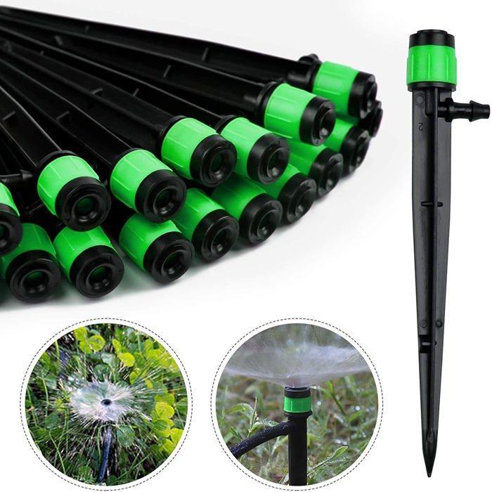 50x goutteurs micro-aspersion 360° réglables pour tuyau 4-6 mm – vert, 13 cm, débit ajustable
