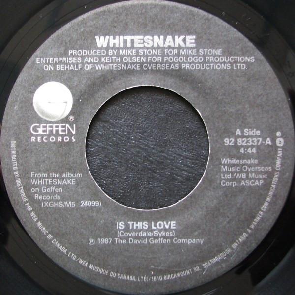 7-дюймовая пластинка WHITESNAKE Is This Love 9282337 Geffen Records 1987 Канада Рок Б/у