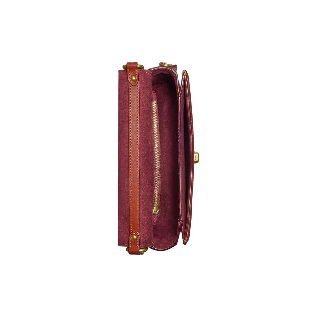 New COACH Hutton Cow Leather Envelope Bag Shoulder Bags Women's Brown Yellow CJ390-B4NQ4