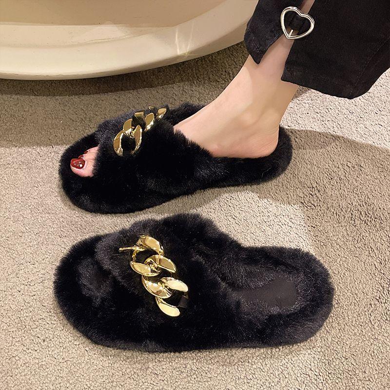 Тапочки Mao Mao женская уличная одежда 2025 весна и лето новые ins трендовые нескользящие с перекрестной цепочкой домашние милые осенне-зимние хлопковые тапочки-моп