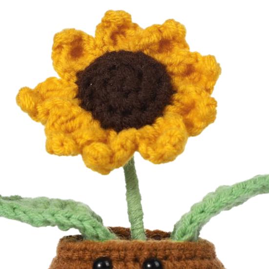 Вязаная крючком кукла подсолнуха, игрушка ручной работы для эмоциональной поддержки с ободряющей карточкой, вязаное украшение для горшка с растением подсолнечника, забавная кукла позитивной жизни