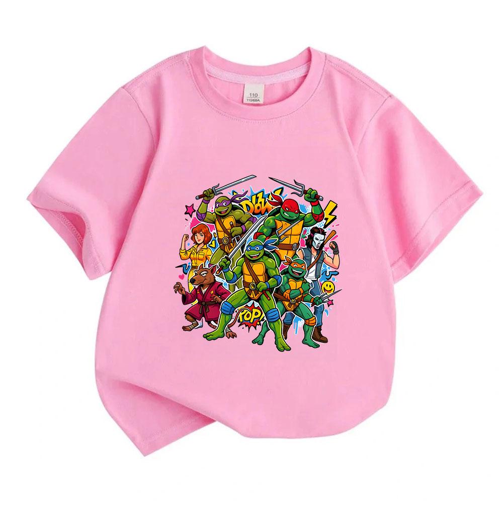 Kids Boys Girls 100% Cotton Crew Neck Short Sleeve T-shirt, Retro Cartoon Hero Characters Graphic Casual Summer Tee for Children Daily Wear