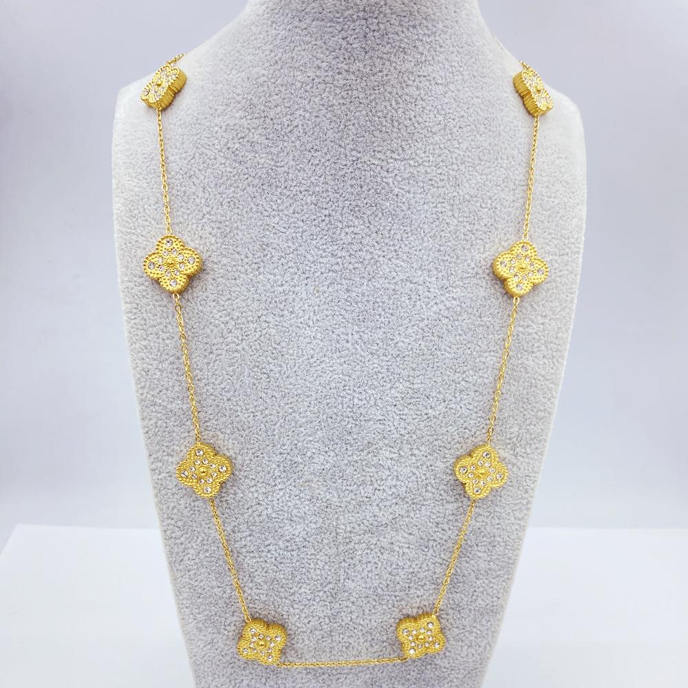 15 мм Титановая сталь Четырехлистный цветок 10 цветов Цепочка для свитера 60 см Двойное удачное ожерелье с четырехлистным клевером