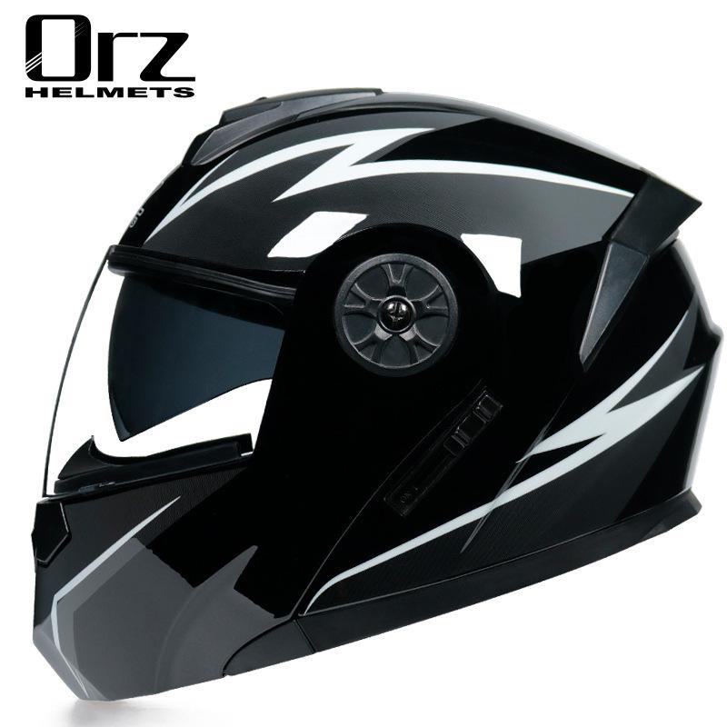 ORZ Double Lens Flip-Up Electric Car Helmet - Anti-Fog, Unisex, Four Seasons, Semi-Motorcycle
