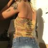 Ladies Sexy Floral Summer Vest Printing Mesh Perspective Crop Tops Cross Halter Neck Backless Ruched Slim Camisoles Y2k Street