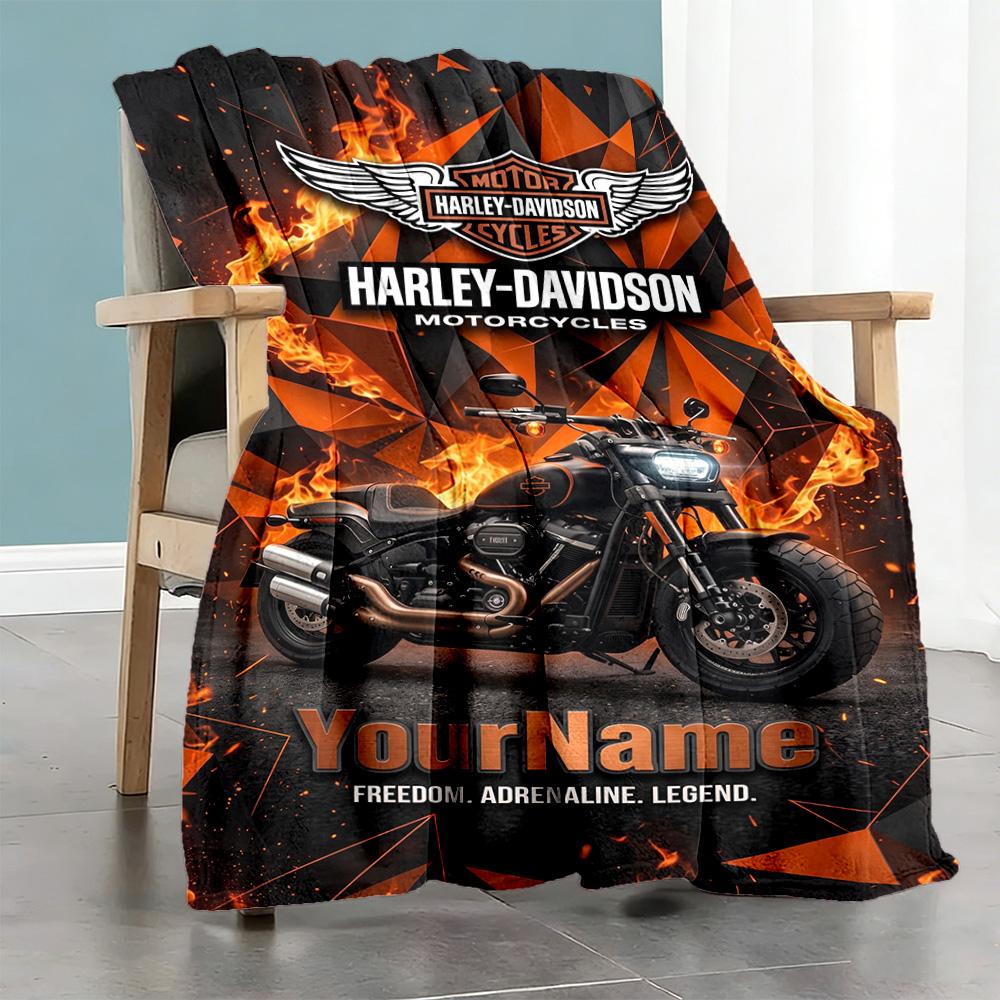 Harley-davidson Motorcycles Personalized Text Blanket Lightweight Customizable Blanket Soft Warm Cozy Perfect for Home Decor Seaside Office Sofa