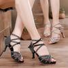Summer Women High Heels Latin Dance Shoes Latin Salsa Girl Dancing Shoes Black Shiny Ballroom Dance Shoes for Girls Ladies