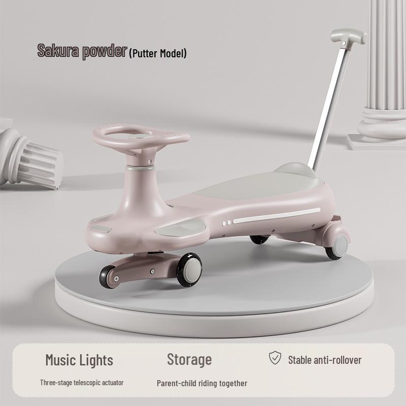 Children's Twist Car with Parent-Child Co-Riding, Suitable for Ages 1-8, Silent Wheels, Push Rod & Handle, Adult-Friendly Wiggle Car.