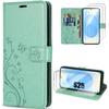 Case for Samsung Galaxy S25 - BOOLING - Shockproof PU Leather Green Flower Butterfly Pattern - 2 Tempered Glasses