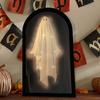 Halloween Novelty Ghost Mirror Light-up Hologram Ghost Mirror with LED Light for Haunted House Indoor Bedroom Kitchen Fireplace Decor