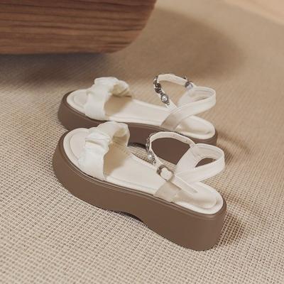 Лето 2025 новые сандалии на платформе универсальные маленькие сандалии на высоком каблуке с мягкой подошвой женская уличная обувь