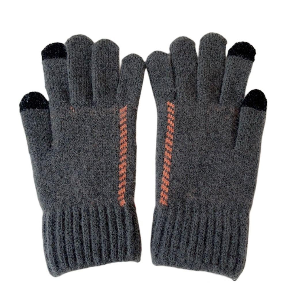 Утолщенные мужские вязаные перчатки, однотонные перчатки с полным пальцем, зимние вязаные шерстяные перчатки для спорта