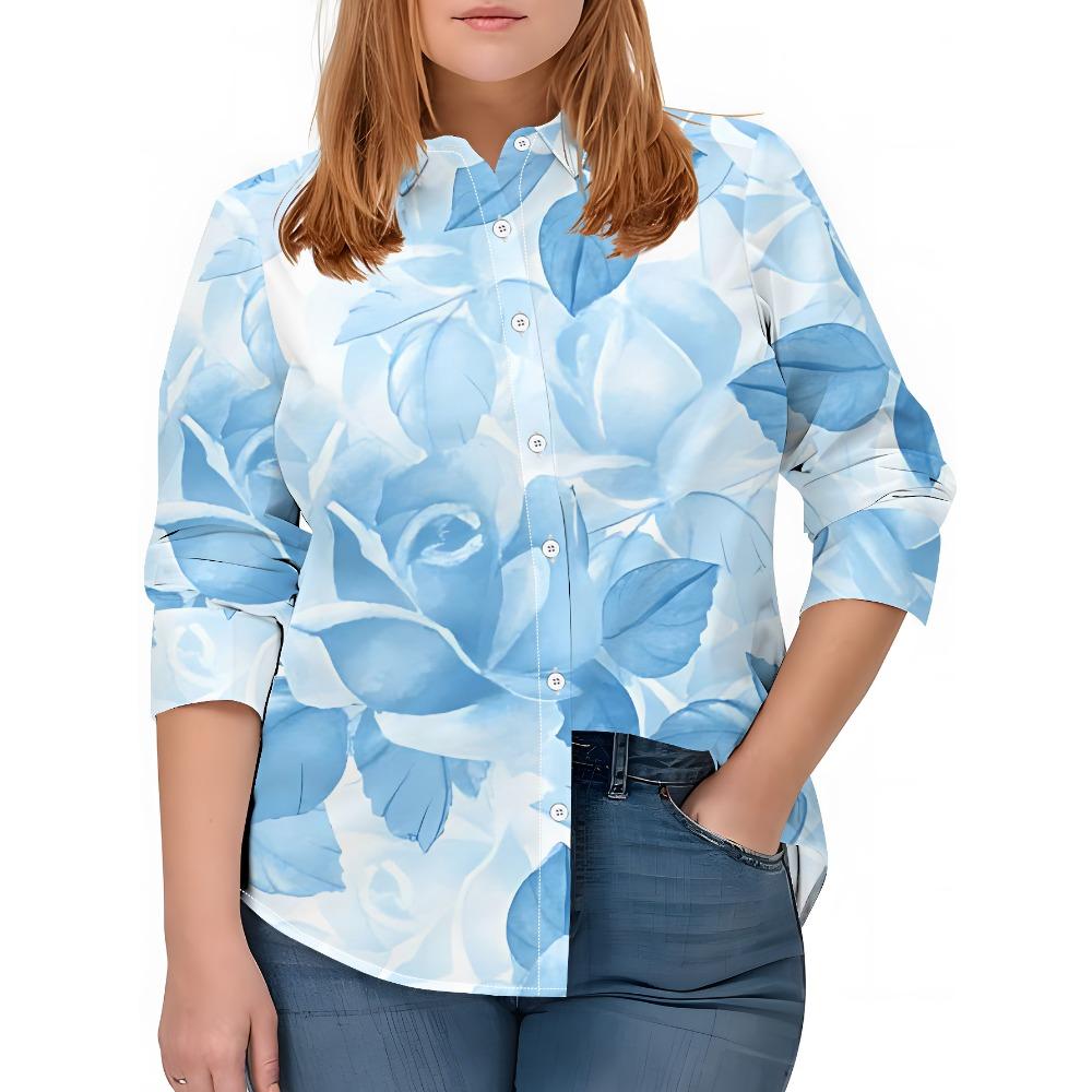 New Large Size Women's Long Sleeve Shirt Versatile, Loose Fashion Leisure Travel Vacation Button Lapel Shirt